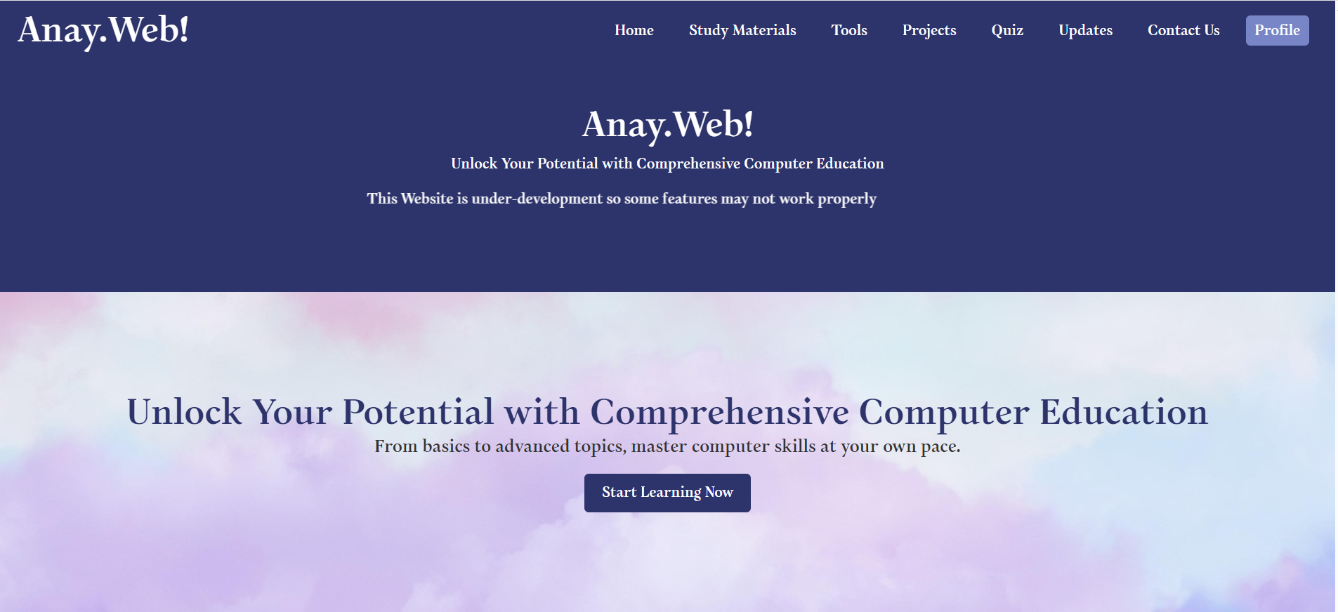 Screenshot of the Anay.Web! web app for computer education